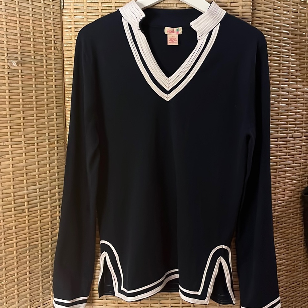 Brand: Pink - Navy Tunic sweater w/white trim. NWB Size Large